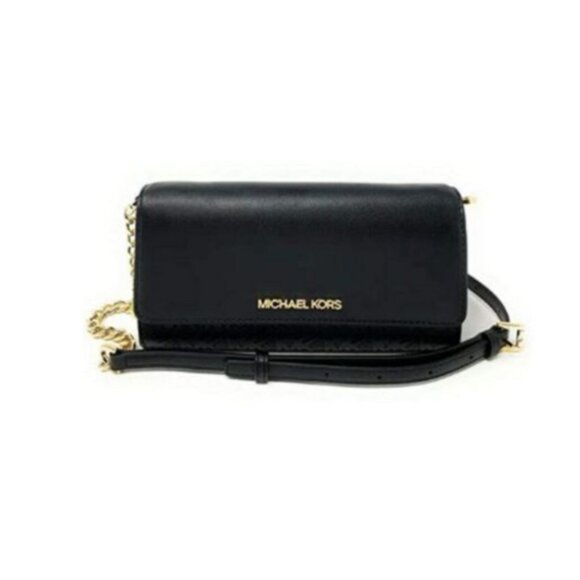 Michael Kors Jet Set Large Wallet on Chain Crossbody Black w/ Gold Chain - Picture 1 of 6
